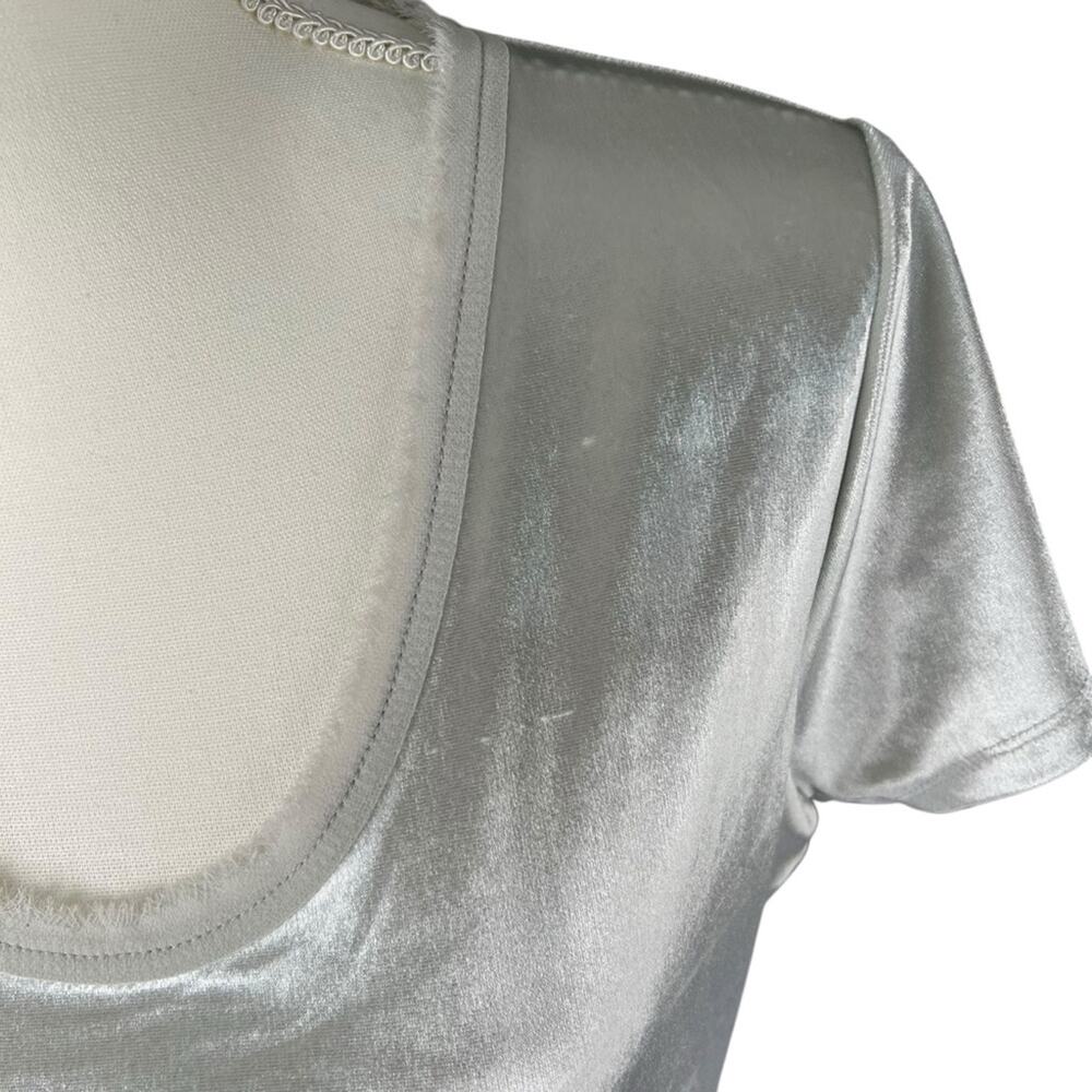 White House Black Market WHBM Women’s Silver Velvet Shirt Blouse Size Small - Picture 5 of 8